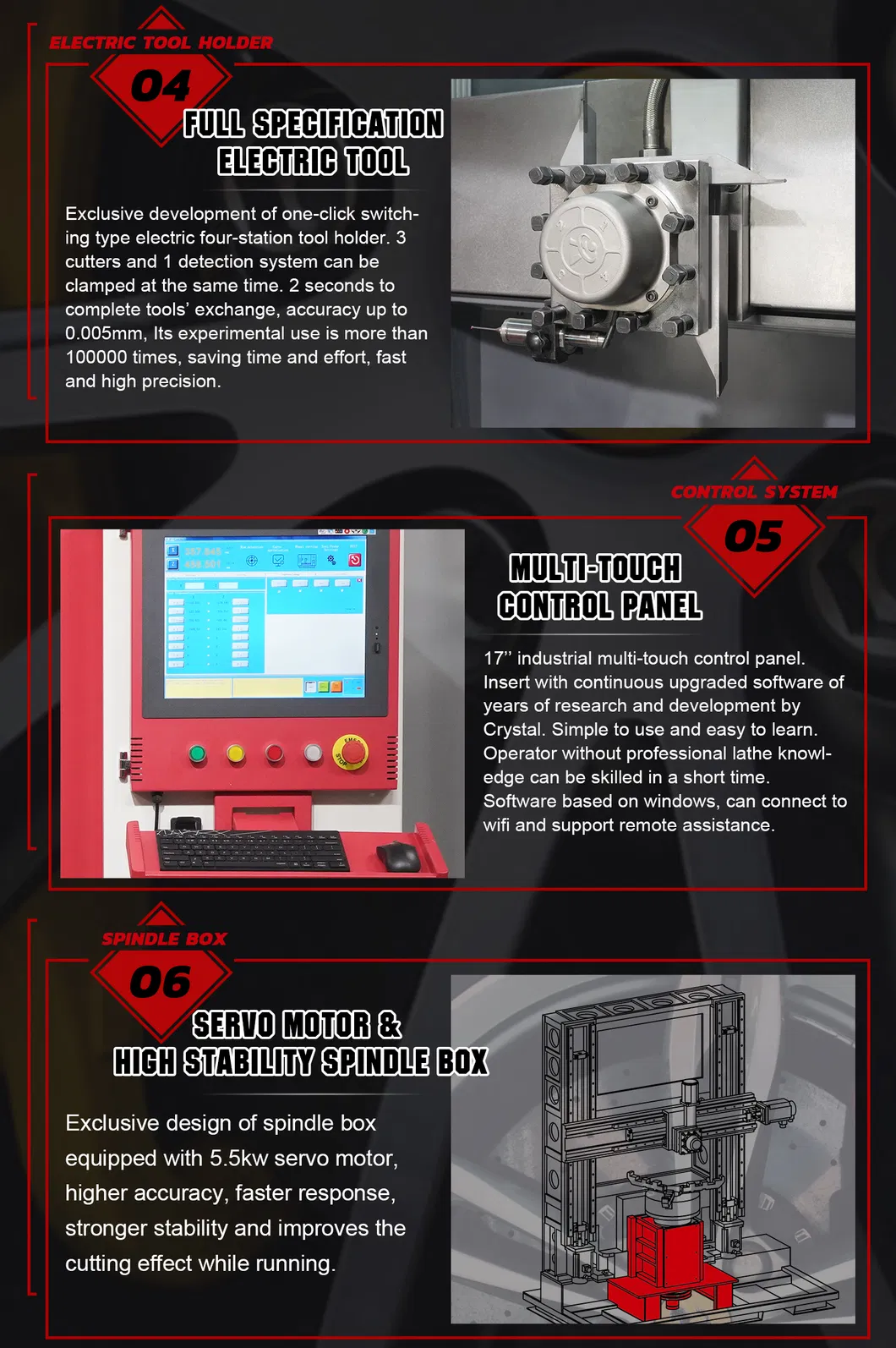 Alloy Wheel CNC Lathe Diamond Cutting Machine Easy Operate