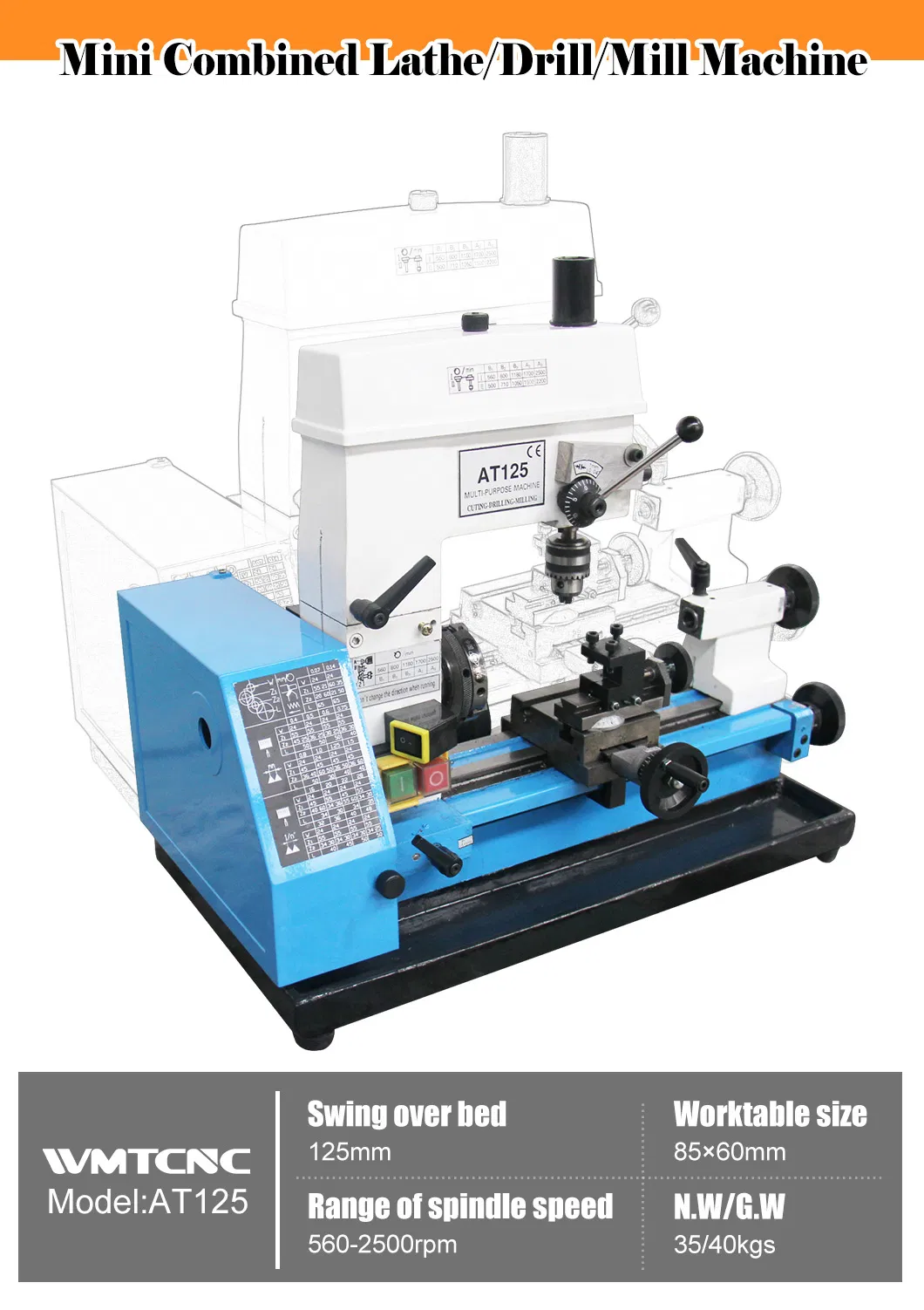 AT125 3 in 1 Combo Hobby Lathe machine for Metal-Cutting in China