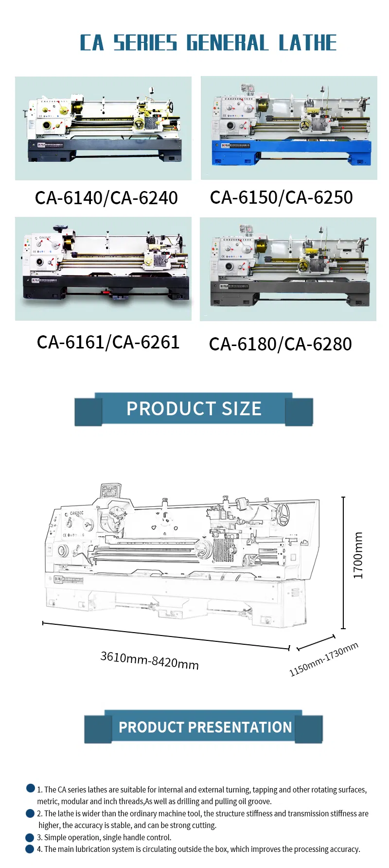 Ca6150 Ca6250 Hobby Conventional Medium Duty Torno Tornos Manual Metal Horizontal Lathe Machine