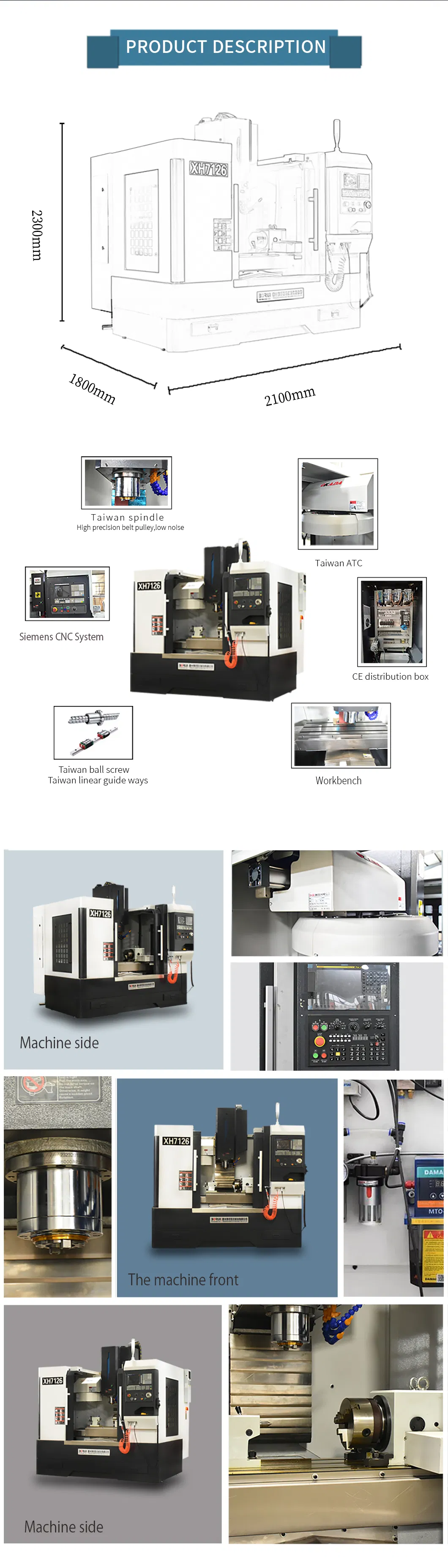 China Hot Selling 3axis 4axis 5axis Auto CNC Machining Center Xh7126