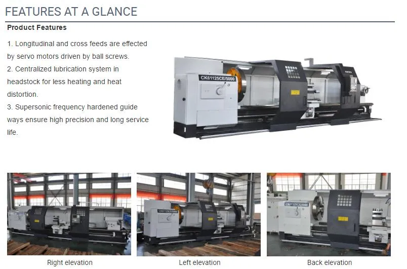 CNC Lathe Machine Big Bore Horizontal CNC Lathe Ck61125CE/1500
