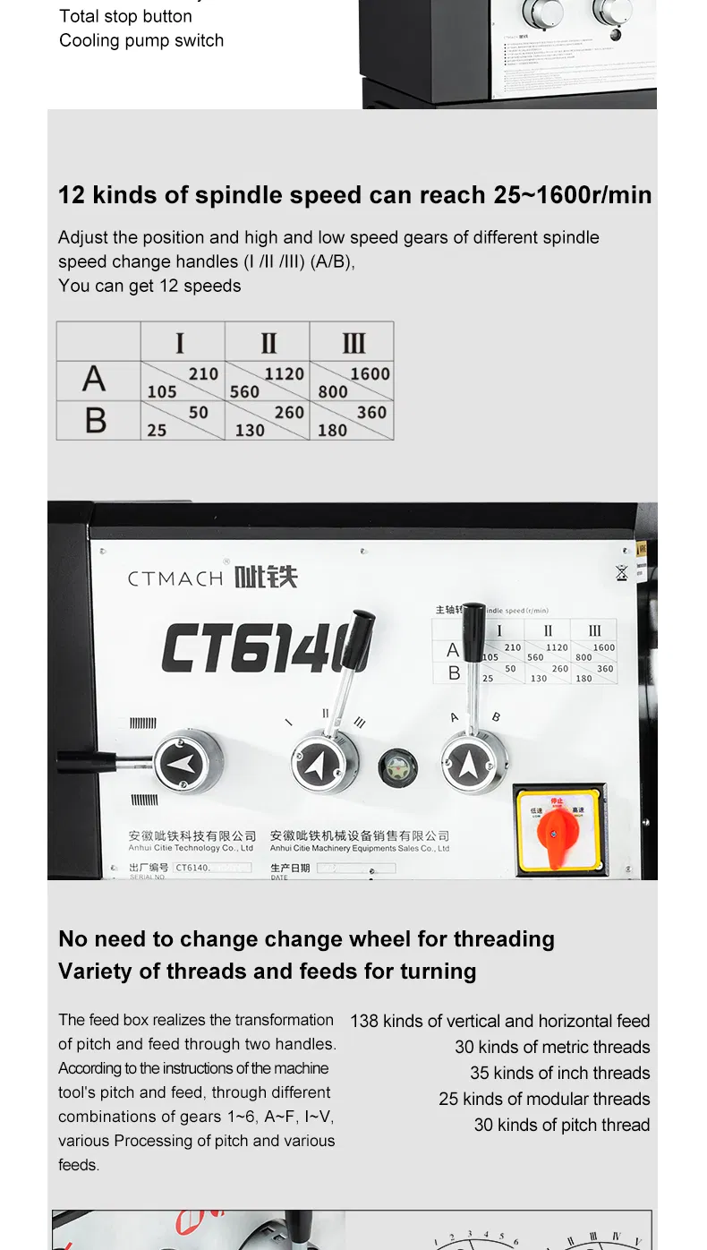 Good Price Heavy Duty Metal Turning Precision Manual Lathe Machine CT6140