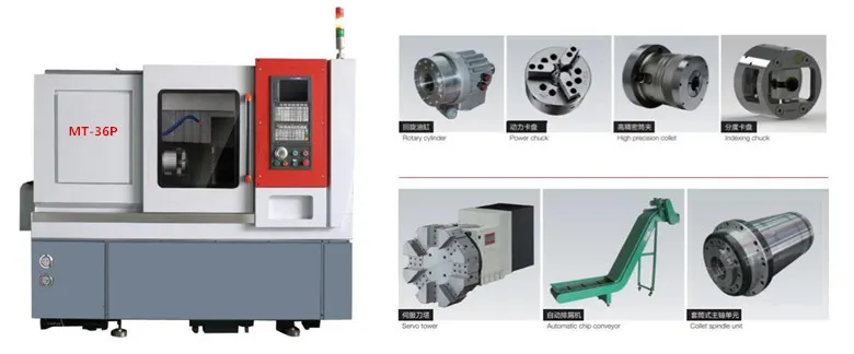 Good Quanlity High Precision Taiwan Linear Rail Slant Bed Automatic CNC Lathe with Gang Tool Post High Speed Metal Cutting Mt36p