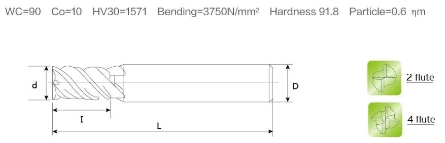 HRC45 HRC50 HRC55 4 Flutes Solid Carbide Square End Mill