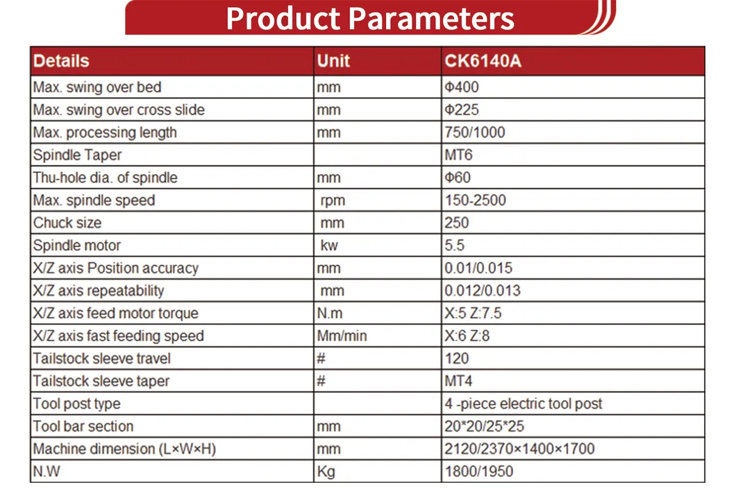 Metal Lathe Automatic Small Tailstock Ck6140A Metal Turning Center CNC Lathe Machine