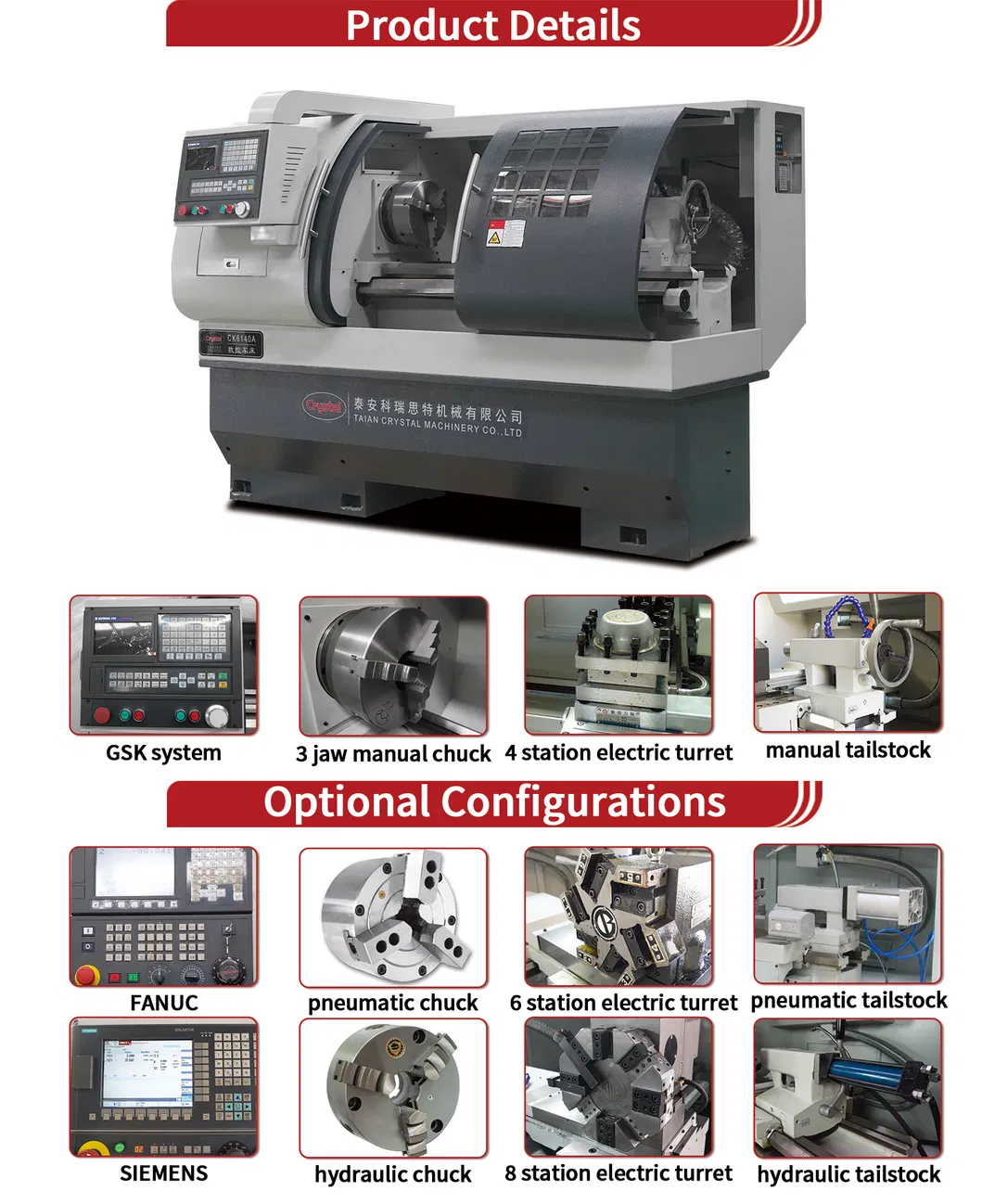 Metal Lathe Automatic Small Tailstock Ck6140A Metal Turning Center CNC Lathe Machine