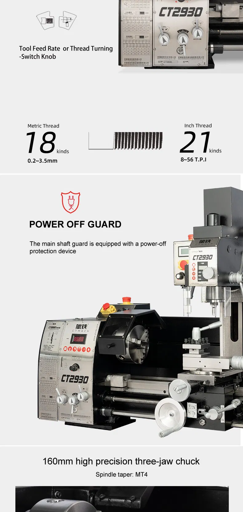Mill Drill Combo Machine CT2930 Combination Mini Metal 3 in 1 Lathe Milling Combo Machine