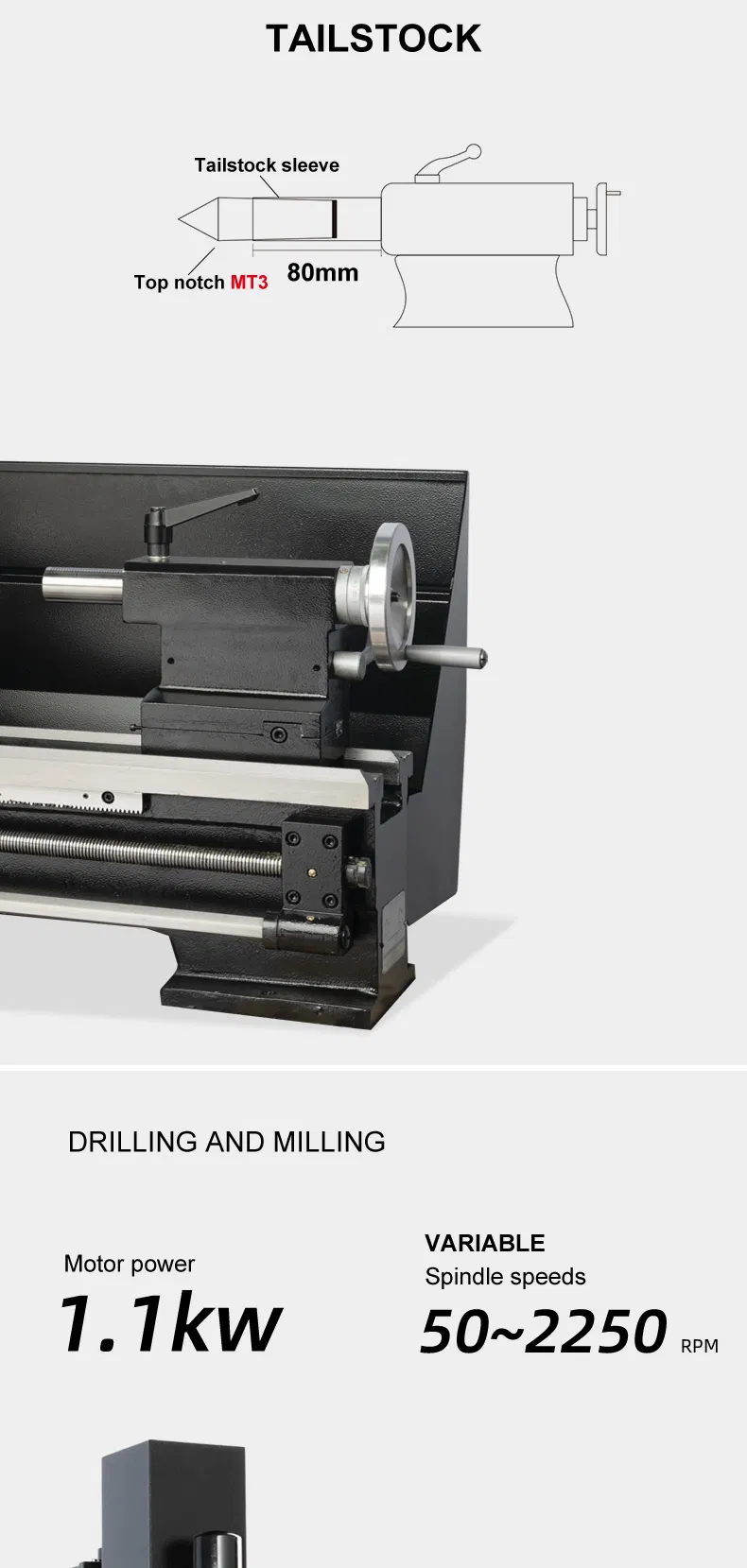 Precision Multi Purpose Mini Lathe CT2930 Machine with Drilling Milling Function