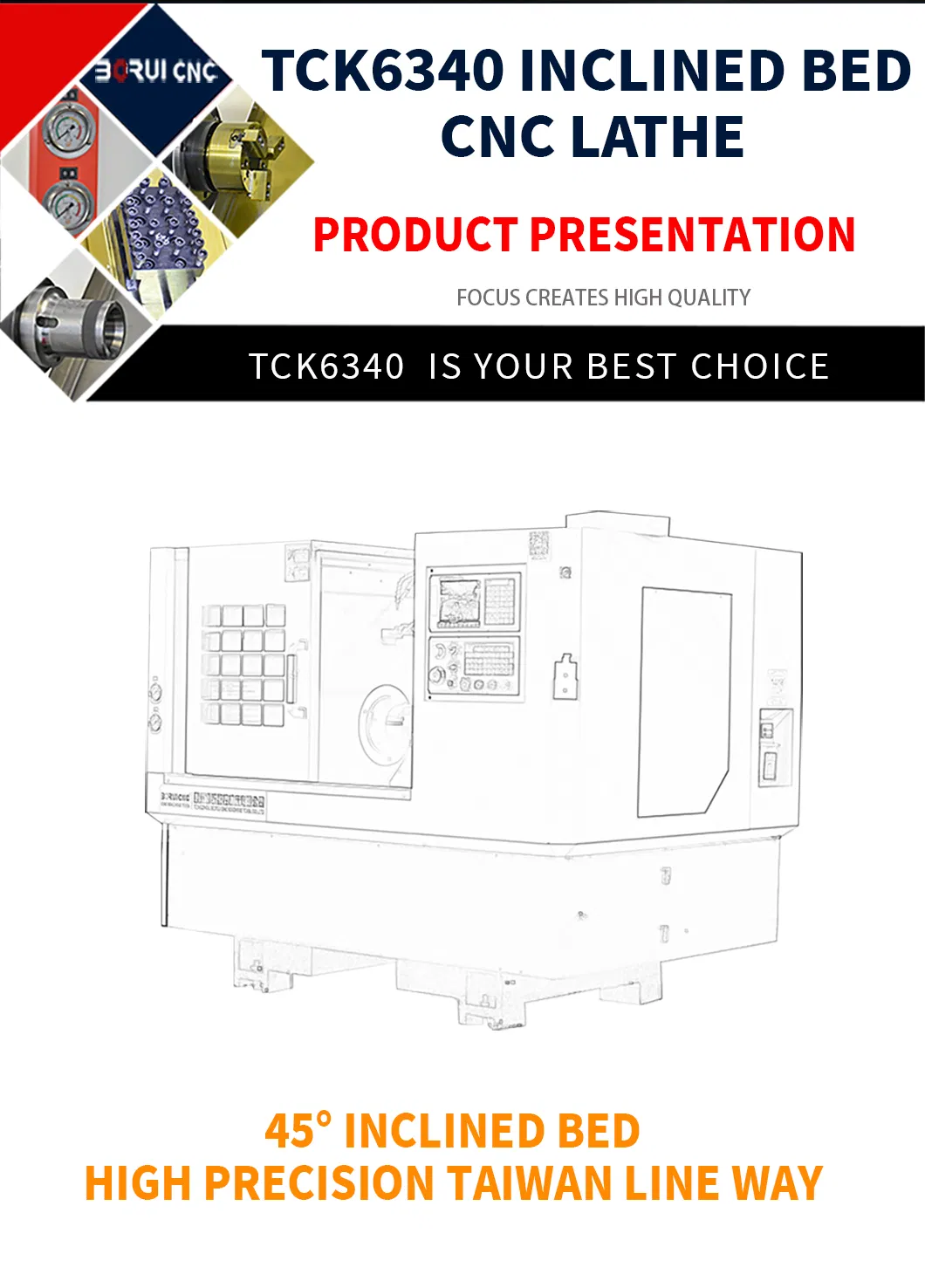 Tck6340 Tck6350 Horizontal CNC Turning Metal Lathe Slant Bed High Quality