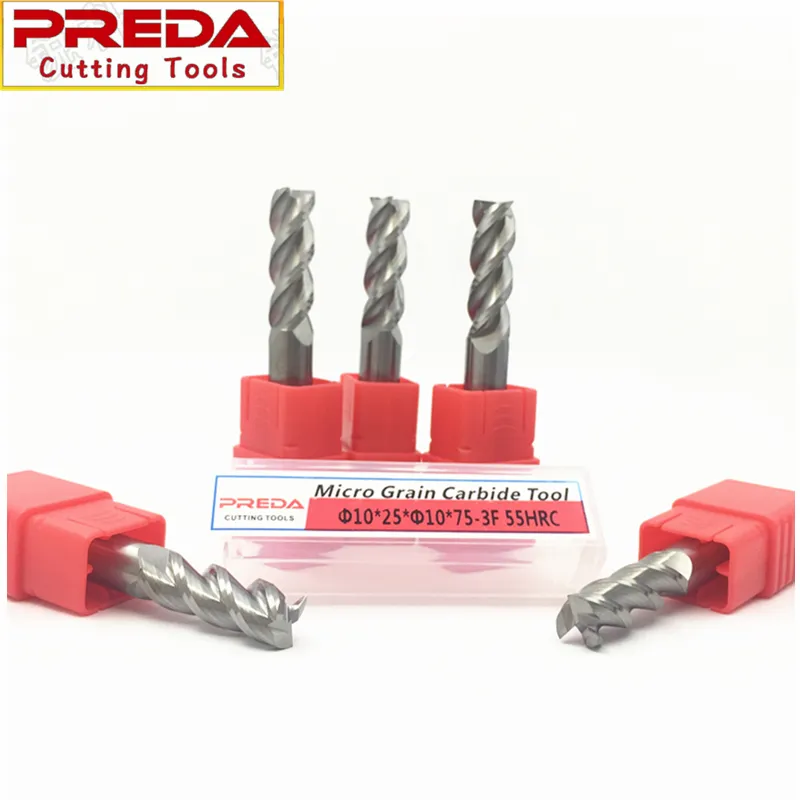 Tungsten Carbide 3 Flutes 10mm HRC55 Aluminium Processing End Mills