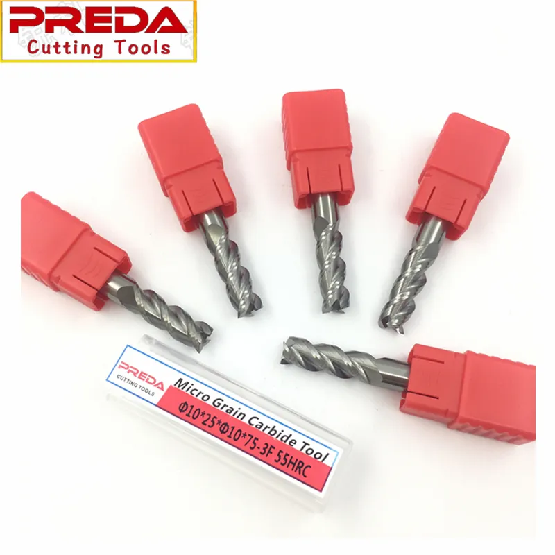 Tungsten Carbide 3 Flutes 10mm HRC55 Aluminium Processing End Mills