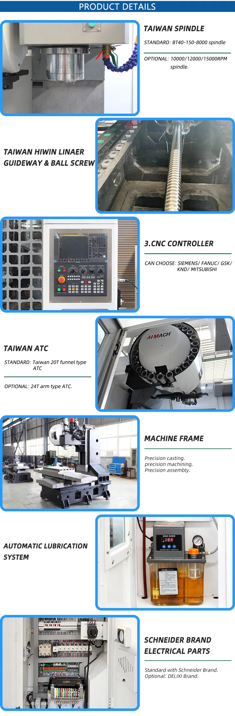 Vmc850 CNC 5 Axis Machining Center Vertical and Horizontal Type CNC Machining Center Price